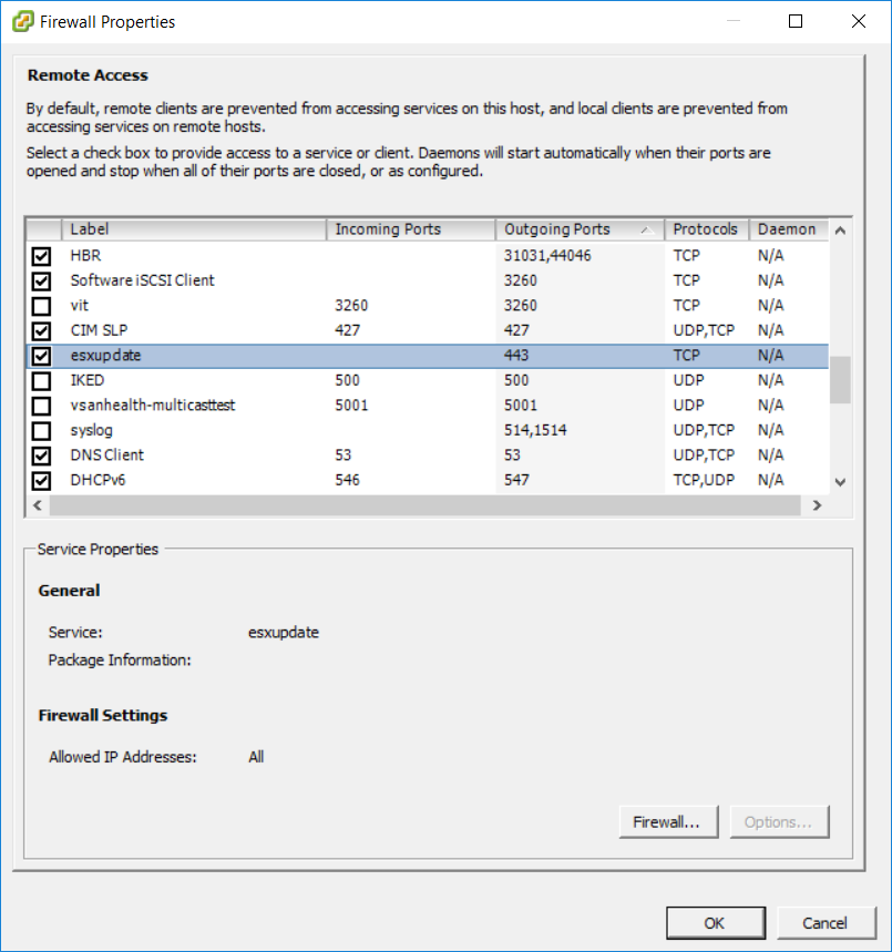 Firewall properties menu